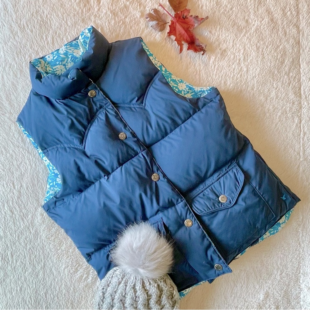 American Eagle Blue Reversible Down Puffer Vest Medium
